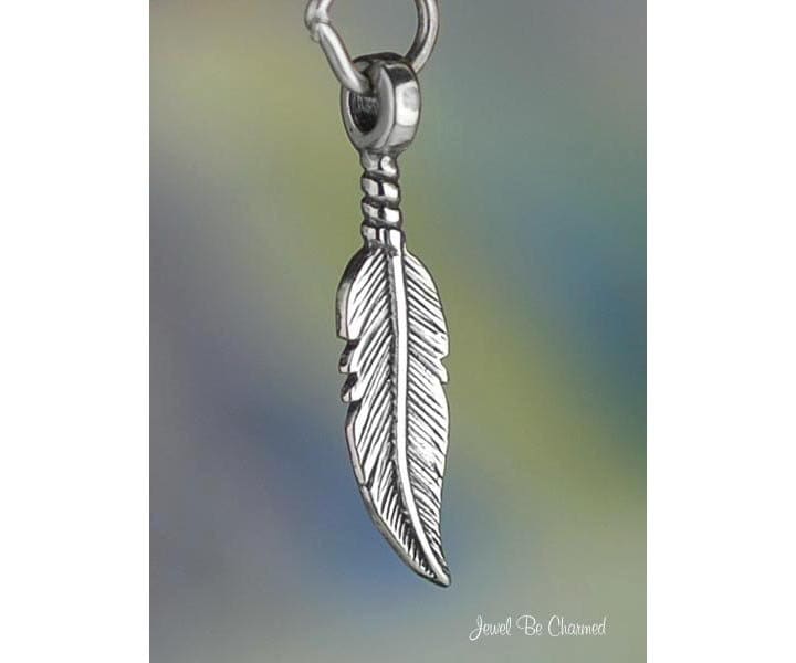 Sterling Silver Small Feather Charm Double Sided Feathers Solid .925