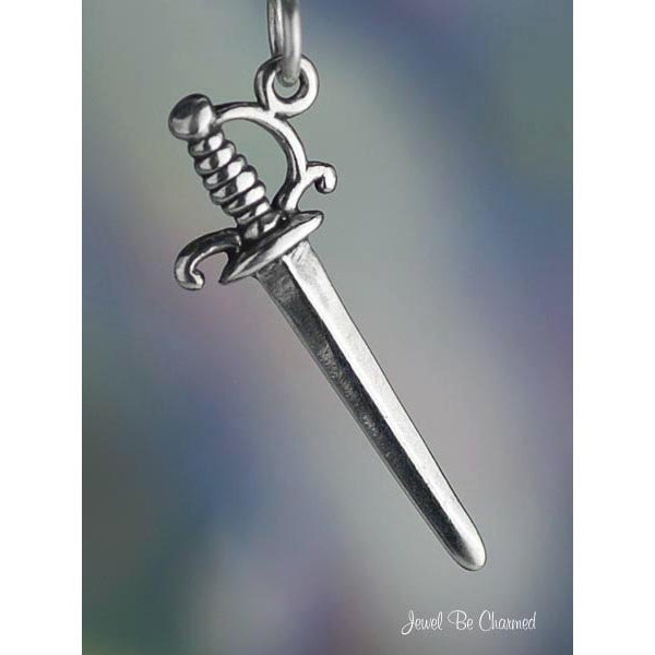 Sterling Silver Dagger or Sword Charm Weapon Knight 3D Solid .925