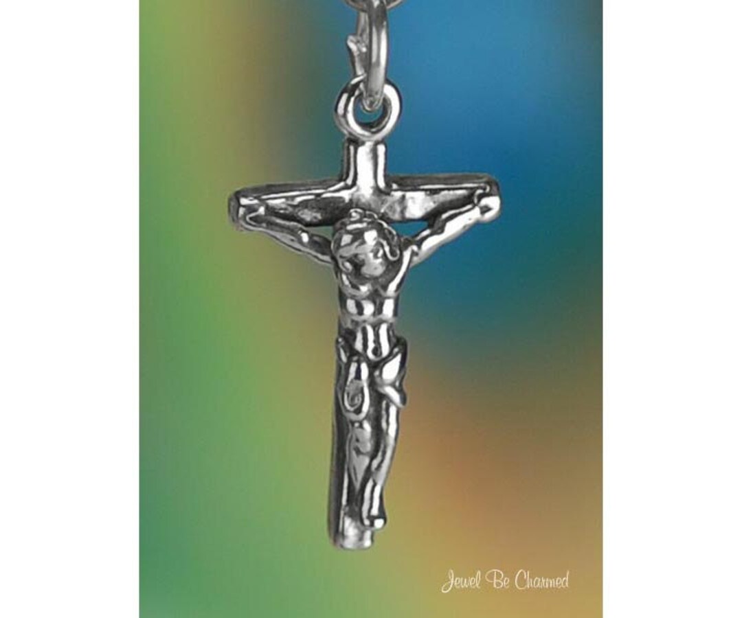 Sterling Silver Jesus on Cross Crucifix Charm Crucifixion 3D Solid 925 ...