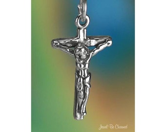 Sterling Silver Jesus on Cross Crucifix Charm Crucifixion 3D Solid 925
