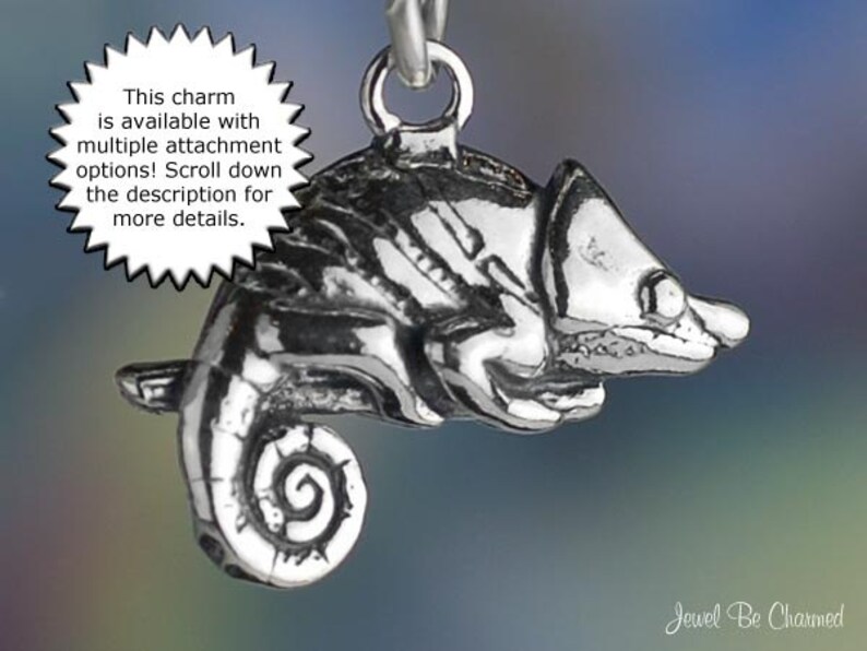 Sterling Silver Chameleon Charm Lizard Reptile Pet 3D Solid .925 image 2