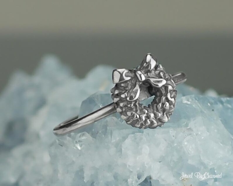 Sterling Silver Christmas Wreath Ring Solid .925 Rings Custom Sizes