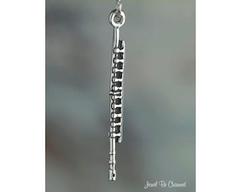 Sterling Silver Flute Charm Musical Instrument Music 3D Solid .925