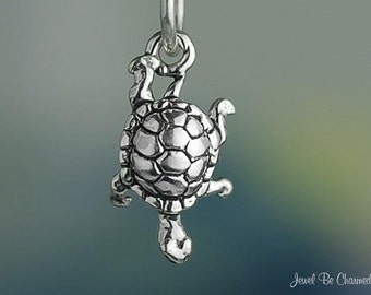 Miniature Sterling Silver Box Turtles or Slider Turtle Charm Tiny .925