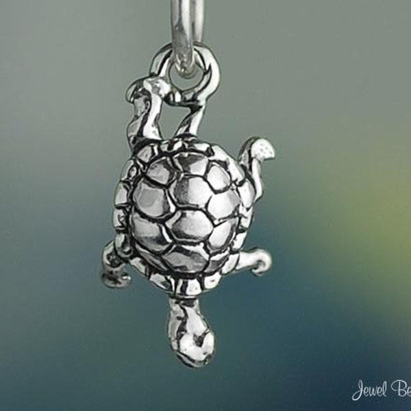 Miniature Sterling Silver Box Turtles or Slider Turtle Charm Tiny .925
