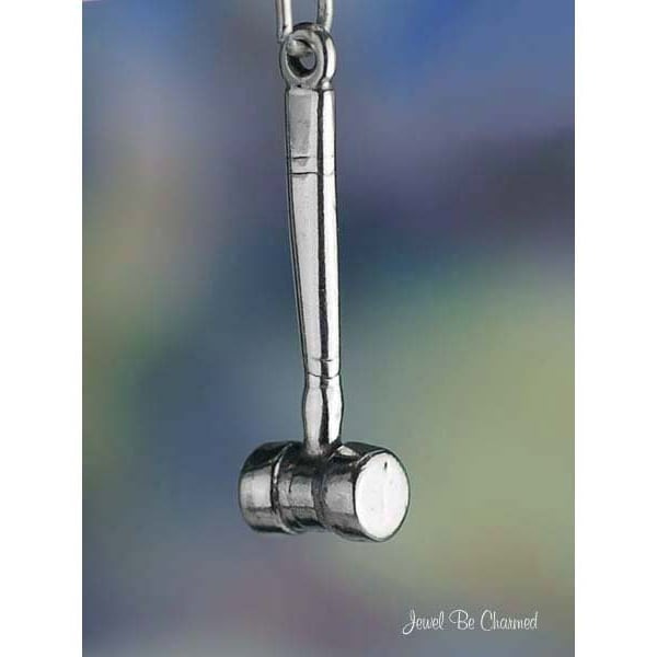 Sterling Silver Gavel Charm Court Judge Legal Profession 3D Solid .925