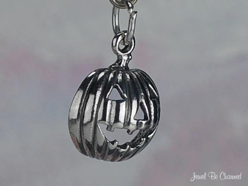 Sterling Silver Jack-o-Lantern Pumpkin Charm Halloween Solid .925 image 3