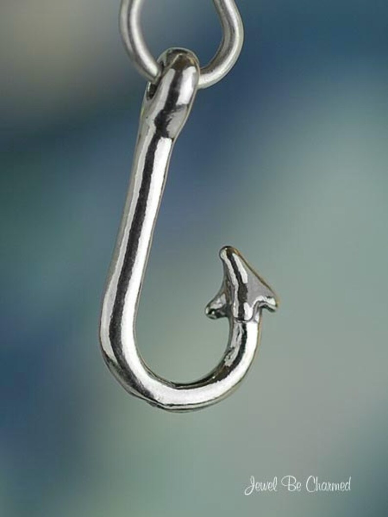 Sterling Silver Fish Hook Charm for Fishing Fishermen 3D Solid Etsy