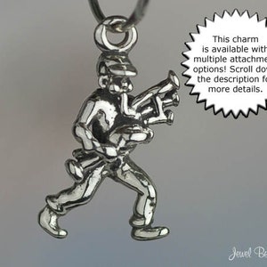 Sterling Silver Bagpiper Charm Bagpipes Scottish Tiny 3D Solid .925 image 2