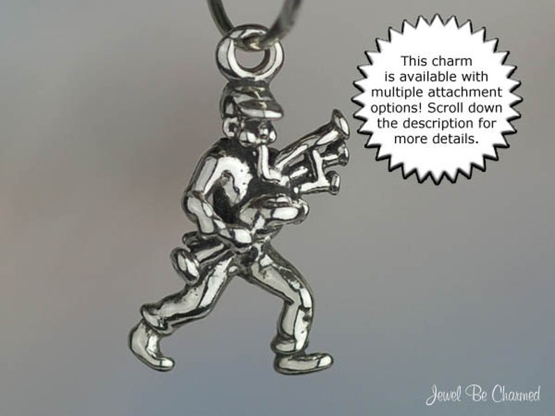 Sterling Silver Bagpiper Charm Bagpipes Scottish Tiny 3D Solid .925 image 2