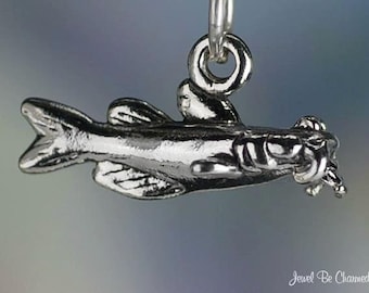 Sterling Silver Catfish Charm Fish for Fishing Seafood 3D Solid .925