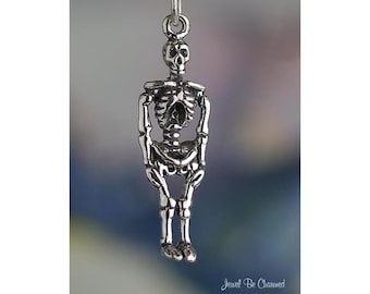 Sterling Silver Human Skeleton Charm Bones Halloween 3D Solid .925