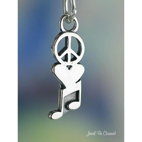 Sterling Silver Peace Love Music Charm Sign Heart Notes Solid .925