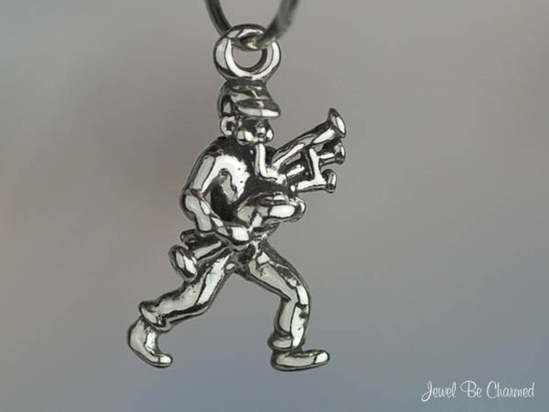 Sterling Silver Bagpiper Charm Bagpipes Scottish Tiny 3D Solid .925 image 1