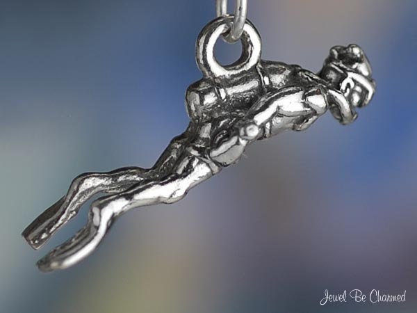 Handmade Sterling Silver 925 Swimmer Diver Charm - Unbranded USA Pendant, No Stone