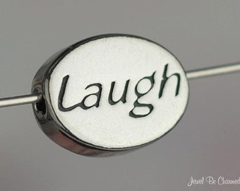 Sterling Silver Laugh Bead Laughter Happiness Theme Oval Solid .925