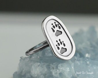 Sterling Silver Oval Paw Print Ring Solid .925 Dog Cat Pawprint Custom