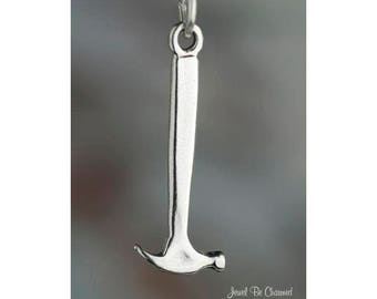 Sterling Silver Hammer Charm Workbench Tool Hammering 3D Solid .925