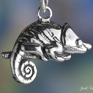 Sterling Silver Chameleon Charm Lizard Reptile Pet 3D Solid .925 image 1