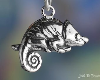 Sterling Silver Chameleon Charm Lizard Reptile Pet 3D Solid .925