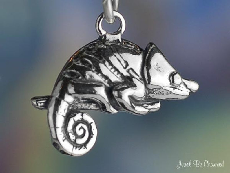 Sterling Silver Chameleon Charm Lizard Reptile Pet 3D Solid .925 image 1