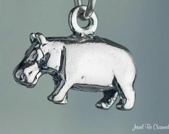 Sterling Silver Hippopotamus Hippo Charm Africa 3D Small Solid .925