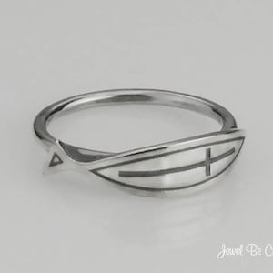 Sterling Silver Cross Christian Fish Ring Solid .925 Ichthys Custom