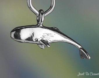 Sterling Silver Whale Charm Ocean Nautical Whale Watching 3D Solid 925