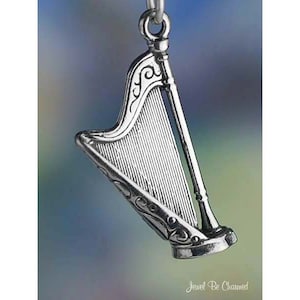 Sterling Silver Harp Charm Musical Instrument Harpist 3D Solid .925