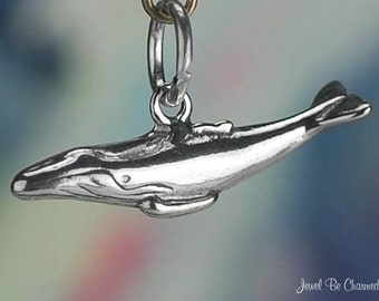 Shiny Sterling Silver Humpback Whale Charm Ocean Nautical 3D Solid 925
