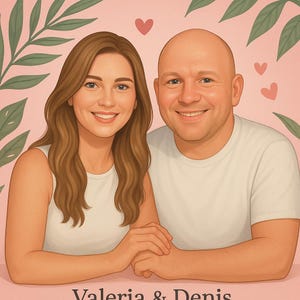 Custom digital portrait: couple, family, or pet. A cute anime-style chibi cartoon illustration - perfect as a gift.
