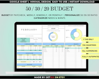 50/30/20 Budget Planner | Monthly Google Sheets Template | Easy Income & Expense Tracker – Ocean Blue Edition