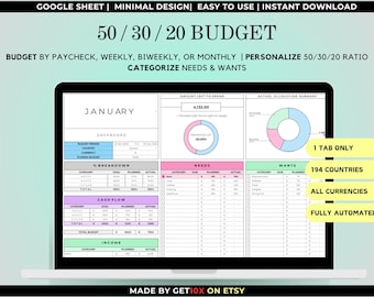 50/30/20 Budget Planner | Monthly Google Sheets Template | Income and Expense Tracker – Candy Pop Edition