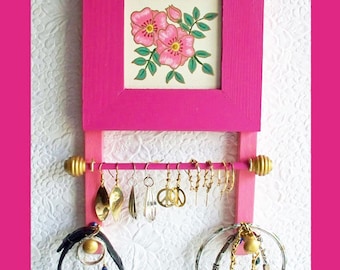 Small Wall Jewelry Holder Fuchsia , Wall Jewelry Holder, Jewelry Organizer, Wall Jewelry Hanger, Wood Jewelry Rack, Jewelry Display