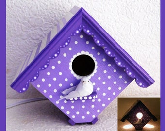 Birdhouse Wall Table Night Light, Nursery Lamp, Childrens Nightlight, Hand Painted, Decorative, Shower Gift, Unique Gift, House Warming Gift