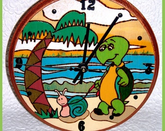 Tabletop Clock Turtle with Stand wood with Woodburn Design