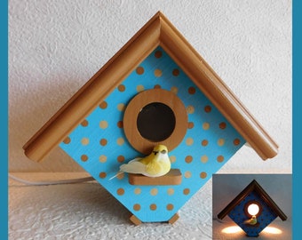 Birdhouse Wall Table Night Light, Lámpara de guardería, Luz nocturna para niños, Pintada a mano, Decorativa, Regalo de ducha, Regalo único, Regalo de calentamiento de la casa