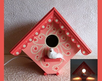 Birdhouse Wall Table Night Light, Nursery Lamp, Childrens Nightlight, Hand Painted, Decorative, Shower Gift, Unique Gift, House Warming Gift