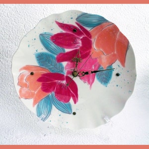 Flower Wall Clock, Melamine Plate, Waved Edge, Quartz Movement, Unique gift image 1