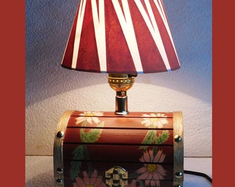 Jewelry Box, Nightlight Lamp, Hand Painted, Lampshade, Crimson, Unique Gift, Flowers, Handmade, Home Decor