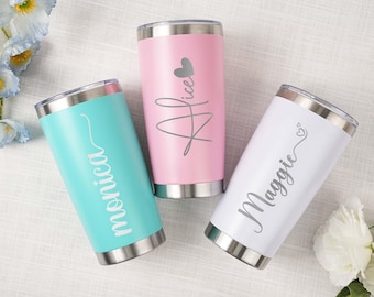 Personalized 20oz Holiday Tumbler, Custom Name Stainless Steel Insulated Cup with Lid & Straw, Christmas Gift, Winter Travel Mug for Her