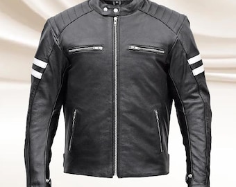 Men's Black Leather Motorcycle Motorbike Jacket Genuine Leather Racing Coat for Rider
