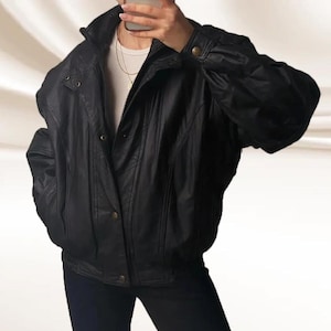 Genuine Sheepskin Ladies Oversized Leather Bomber Jacket Baggy Leather Jacket Big Leather Coat Jacket Vintage Womens Petite Leather Jackets