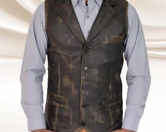 Chaleco de cuero vintage para hombre, chaleco de cuero estilo motero para hombre