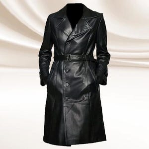 Belted Womens Leather Trench Coat Black Soft Genuine Sheepskin Leather Long Coat Ladies Handmade Custom Leather Overcoat Jacket Gift for Him