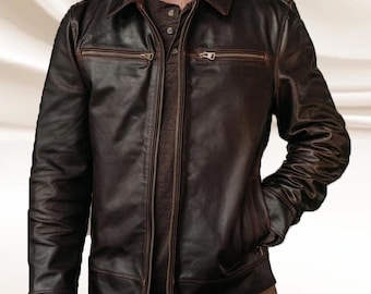 Men's Brown Sheepskin Leather Biker Jacket
