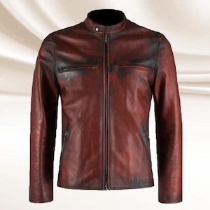 Mens Biker Style Fashion Red Original Sheepskin Leather Jacket Gift for Boys
