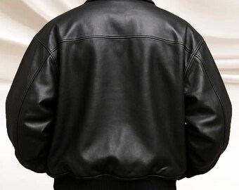 Vintage Black Sheepskin Leather Bomber Jacket: Oversized Baggy Fit