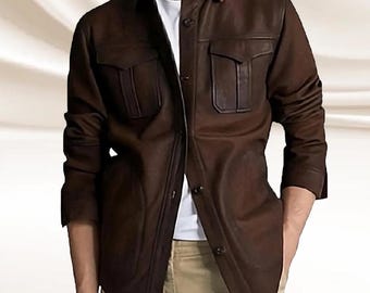 Camisa de gamuza Cocolate para hombre: Chaqueta blazer marrón de gamuza de cabra pura