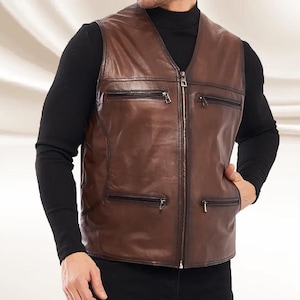 Men's Choco Brown Leather Motorcycle Vest Biker Leather Waistcoat for Men